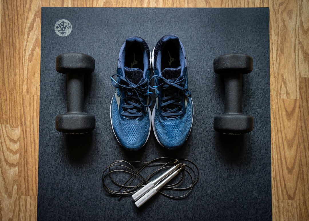 portfolio-08 Home gym equipment by ProsourceFit dumbbells and Mizuno sneakers